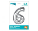 Ezüst 6-os Silver szám fólia lufi 92 cm, J-MLG189605