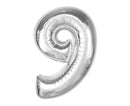 Ezüst 9-es Silver szám fólia lufi 92 cm, J-MLG189667