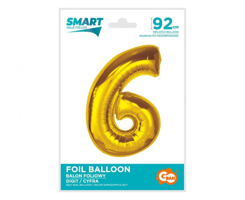 Arany 6-os Gold szám fólia lufi 92 cm, J-MLG189780
