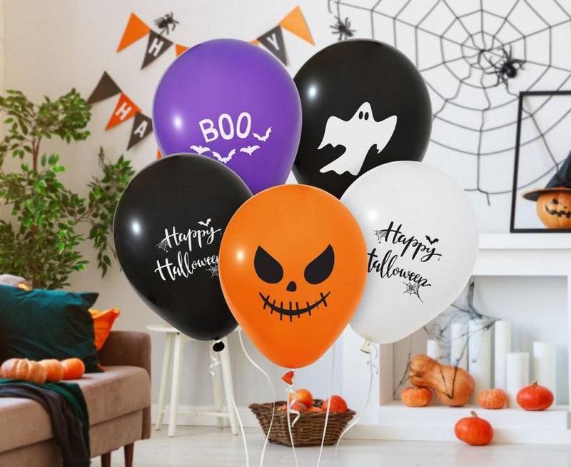 Halloween Happy léggömb, lufi 5 db-os 12 inch (30 cm), J-MLG191424