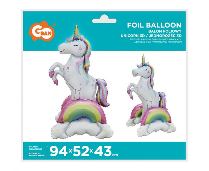 Unikornis 3D Rainbow fólia lufi 94 cm, J-MLG192599