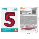 Piros 5-ös Red szám fólia lufi 92 cm, J-MLG195309