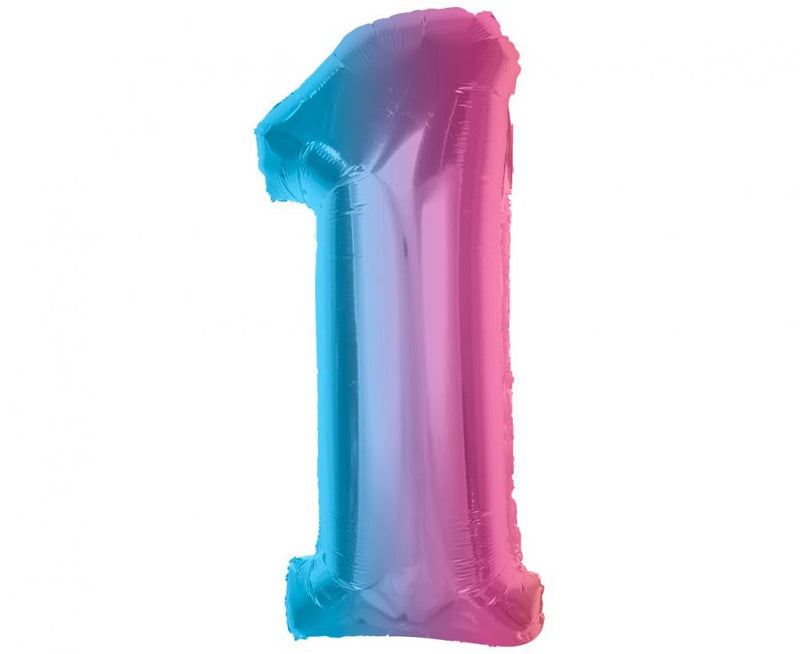 Színes 1-es Rainbow szám fólia lufi 92 cm, J-MLG195361