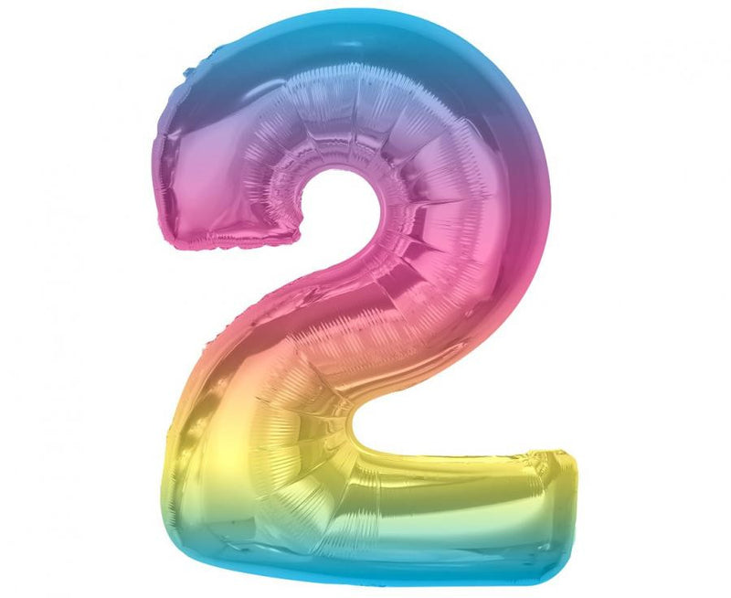 Színes 2-es Rainbow szám fólia lufi 92 cm, J-MLG195378
