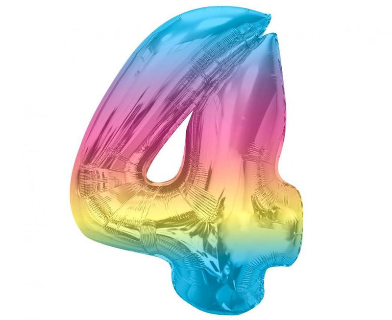 Színes 4-es Rainbow szám fólia lufi 92 cm, J-MLG195392