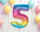 Színes 5-ös Rainbow szám fólia lufi 92 cm, J-MLG195408