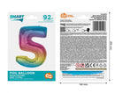 Színes 5-ös Rainbow szám fólia lufi 92 cm, J-MLG195408