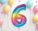 Színes 6-os Rainbow szám fólia lufi 92 cm, J-MLG195415