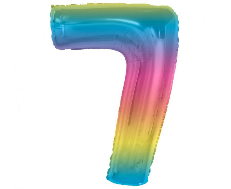 Színes 7-es Rainbow szám fólia lufi 92 cm, J-MLG195422