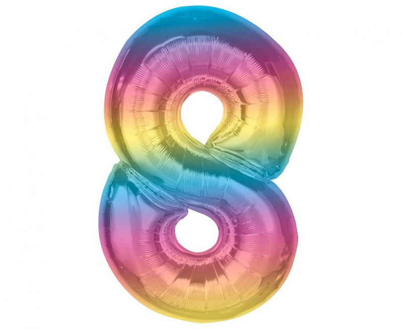 Színes 8-as Rainbow szám fólia lufi 92 cm, J-MLG195439