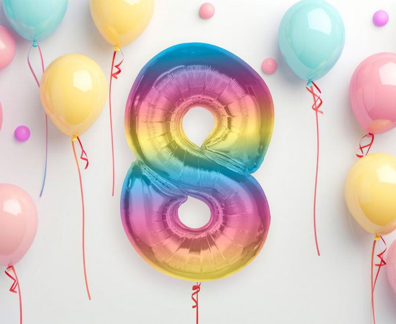Színes 8-as Rainbow szám fólia lufi 92 cm, J-MLG195439