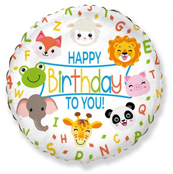Állatos Happy Birthday Animals fólia lufi 48 cm, J-MLG312638