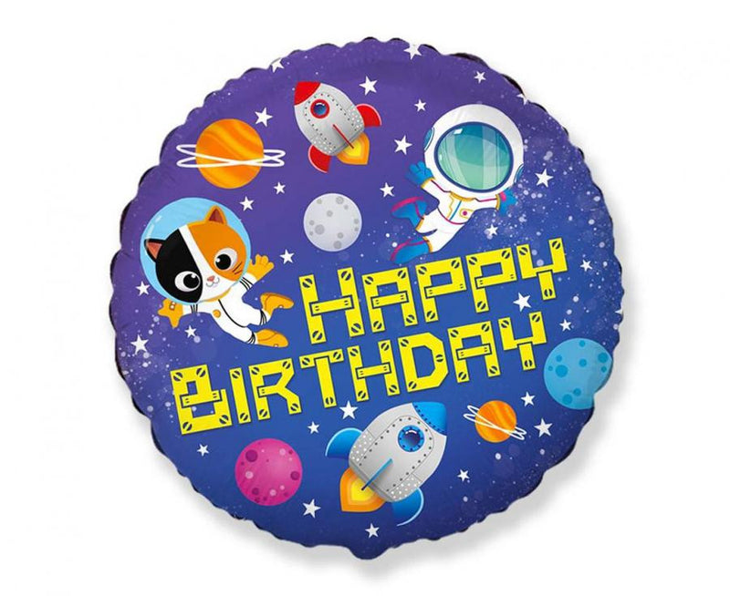Happy Birthday Space, Űr fólia lufi 46 cm (WP), J-MLG314823