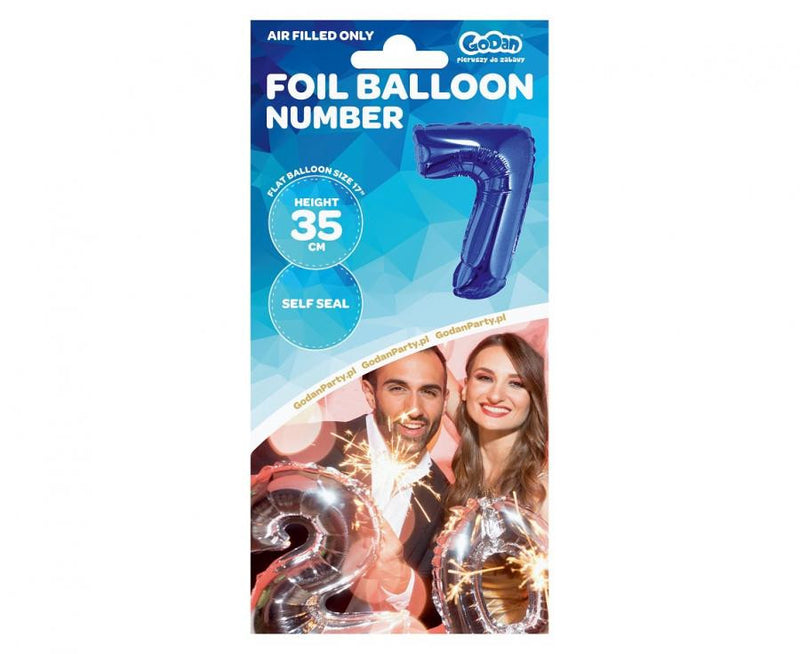 Blue, Kék 7-es mini szám fólia lufi 35 cm, J-MLG633761