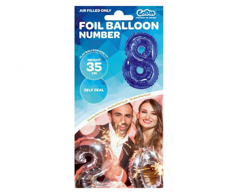 Blue, Kék 8-as mini szám fólia lufi 35 cm, J-MLG633785