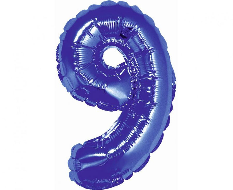Blue, Kék 9-es mini szám fólia lufi 35 cm, J-MLG633808