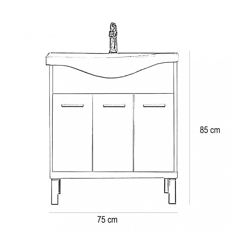 Nerva 75 cm-es bútorhoz alsószekrény, mosdóval, Rauna szil