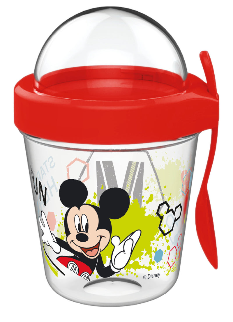 Disney Mickey pohár snack tartó fedéllel és kanállal 350 ml, J-NVT831133