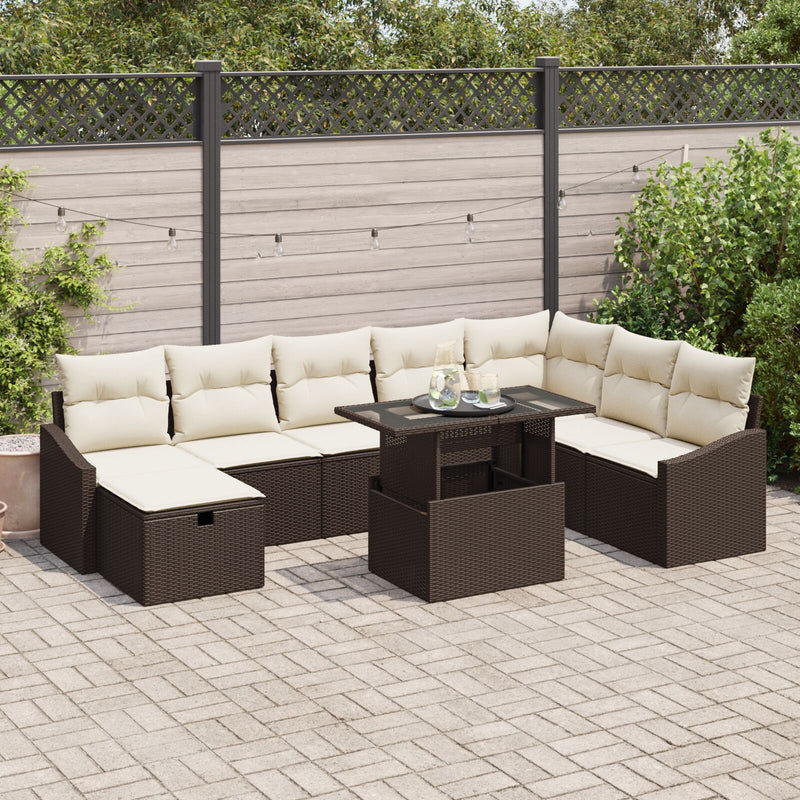 vidaXL 9 Darabos Kert Sofa Szett Párnákkal Barna Poli Rattan