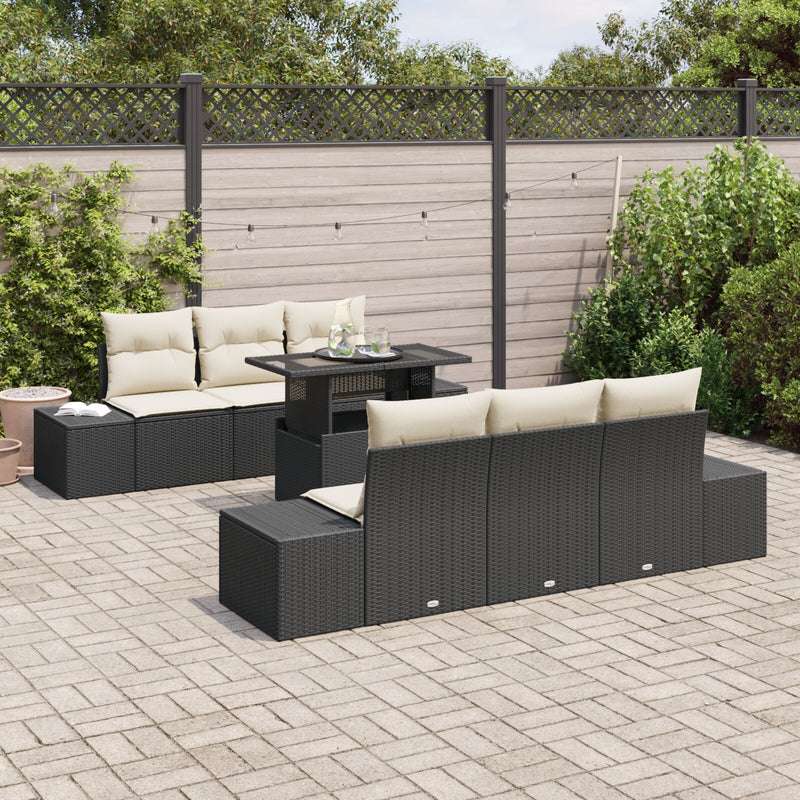 vidaXL Kerti Kanapé Szett 7 darab Fekete Rattan Wicker