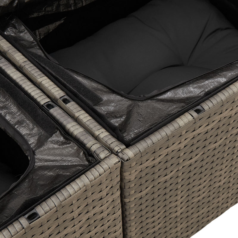 vidaXL 2-fős Kertisofa Tárolóval és Párnákkal Szürke Poly Rattan