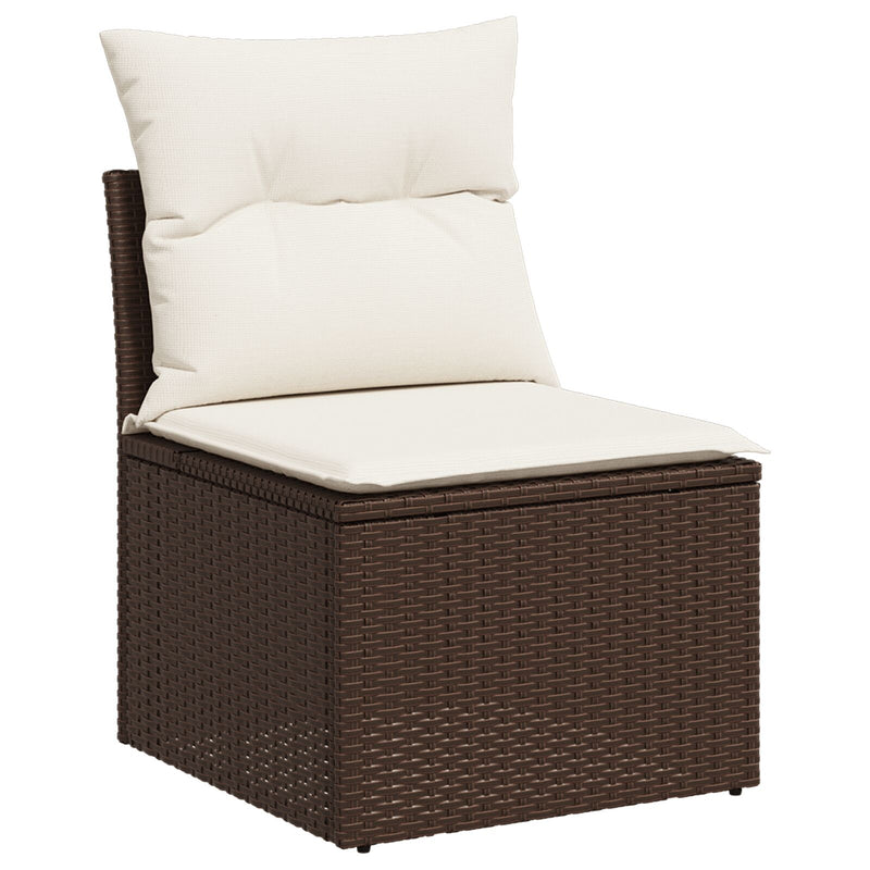 vidaXL Kerti Sofa Készlet 7 darabos Barna Rattan, Poliészter