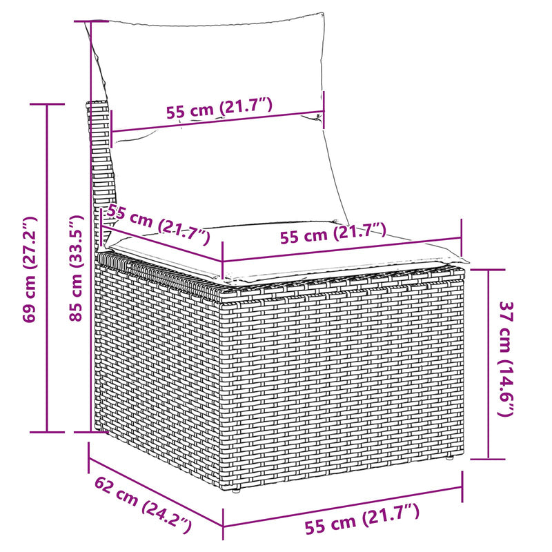 vidaXL 7 darabos Kert Sofa Szett párnákkal Fekete Poli Rattan Akác