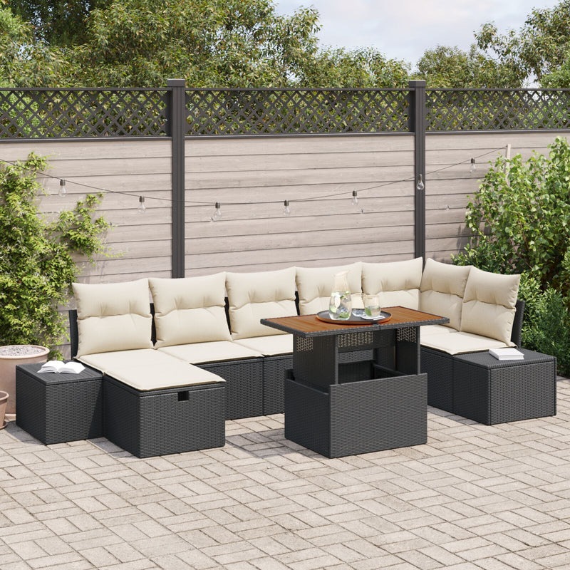 vidaXL 8 Darabos Kert Sofa Készlet Párnákkal Fekete Poli Rattan