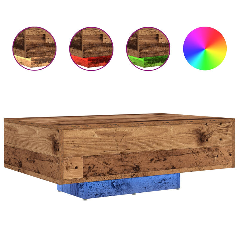 vidaXL LED világítással ellátott dohányzóasztal régi fa 85x55x31 cm