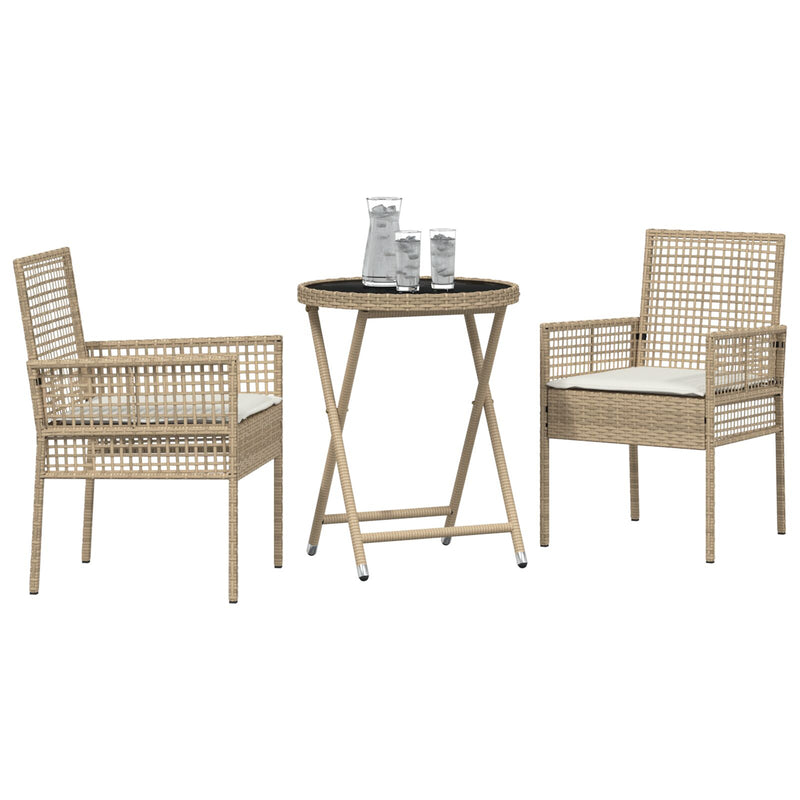 vidaXL 3 darabos Kerti Bistro Szett párnákkal Bézs Poly Rattan