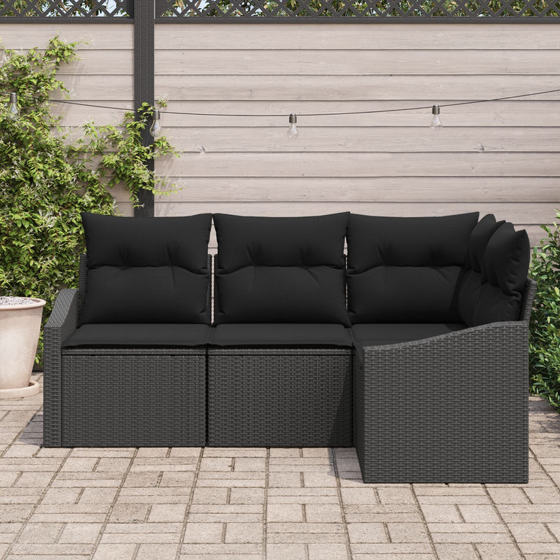 vidaXL Kerti Kanapé Szett 4 főnek Fekete Rattan, Szövet Kültéri kanapé