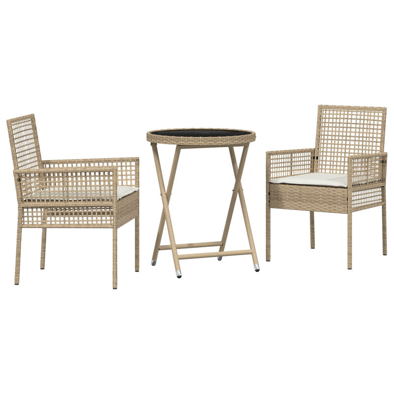 vidaXL 3 darabos Kerti Bistro Szett párnákkal Bézs Poly Rattan