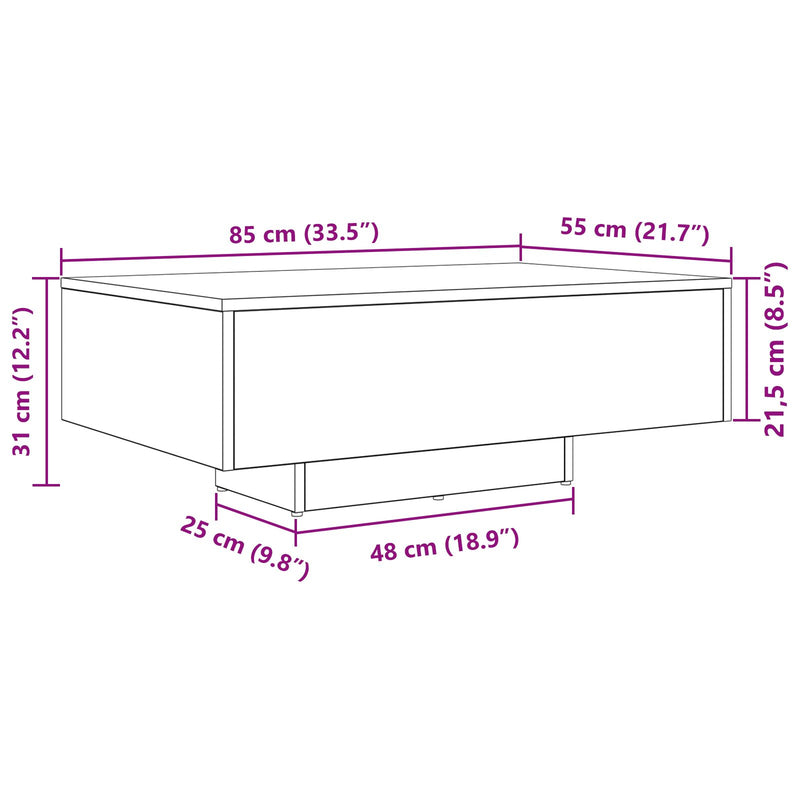 vidaXL LED világítással ellátott dohányzóasztal régi fa 85x55x31 cm
