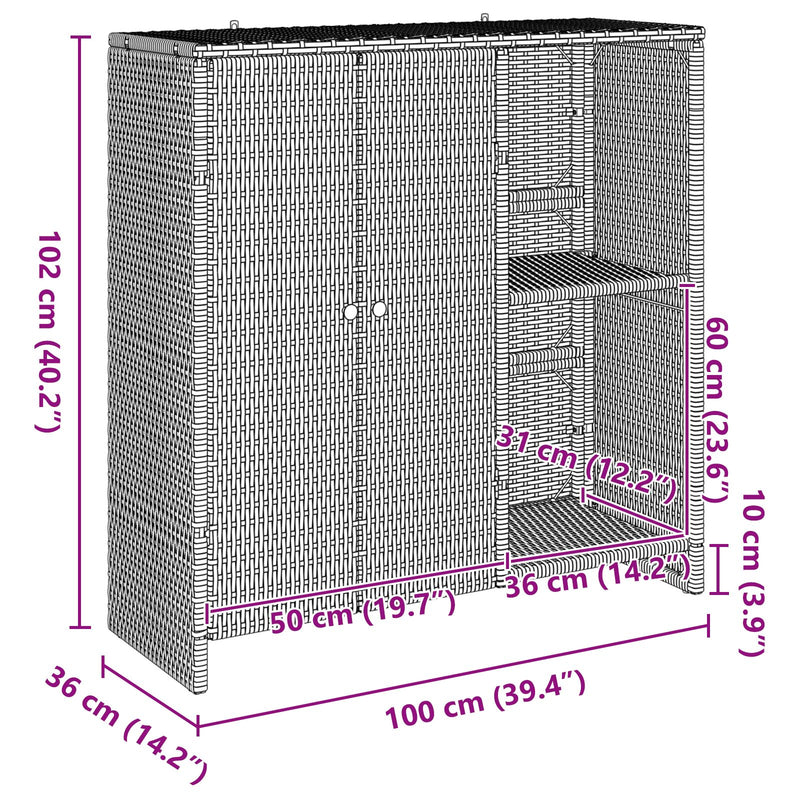 vidaXL Tárolószekrény Szürke 100x36x102 cm Rattan