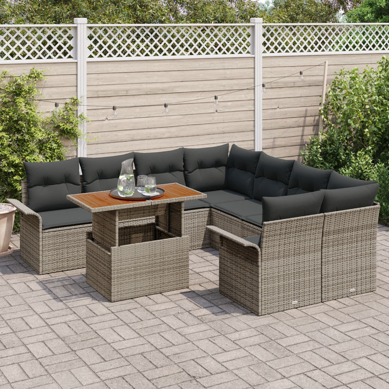 vidaXL Kertibútor Szett  9 darabos Szürke Rattan Kerti szofa szett