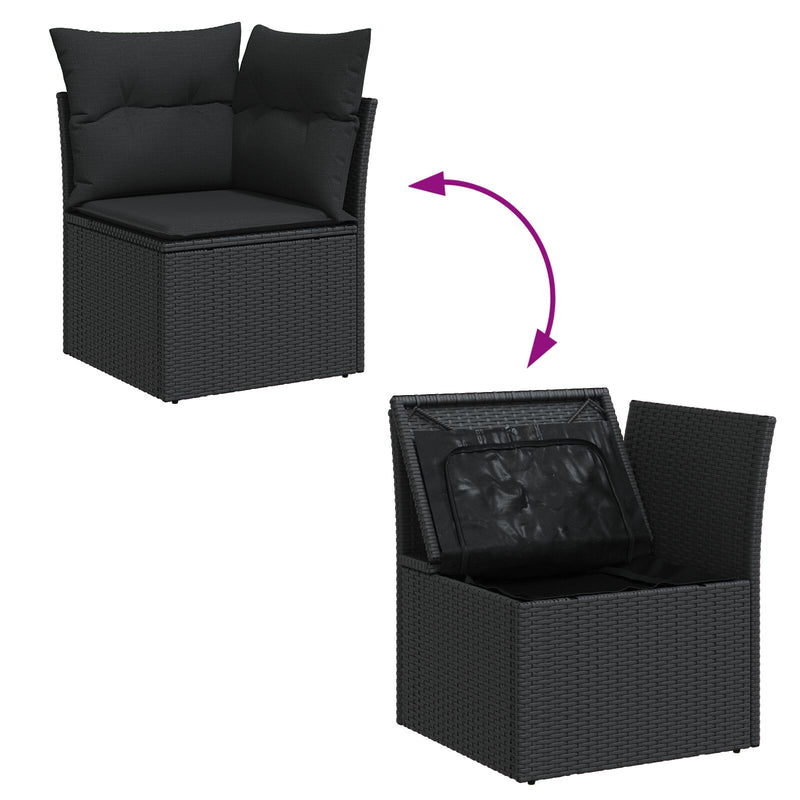 vidaXL 7 darabos Kert Sofa Szett párnákkal Fekete Poli Rattan Akác