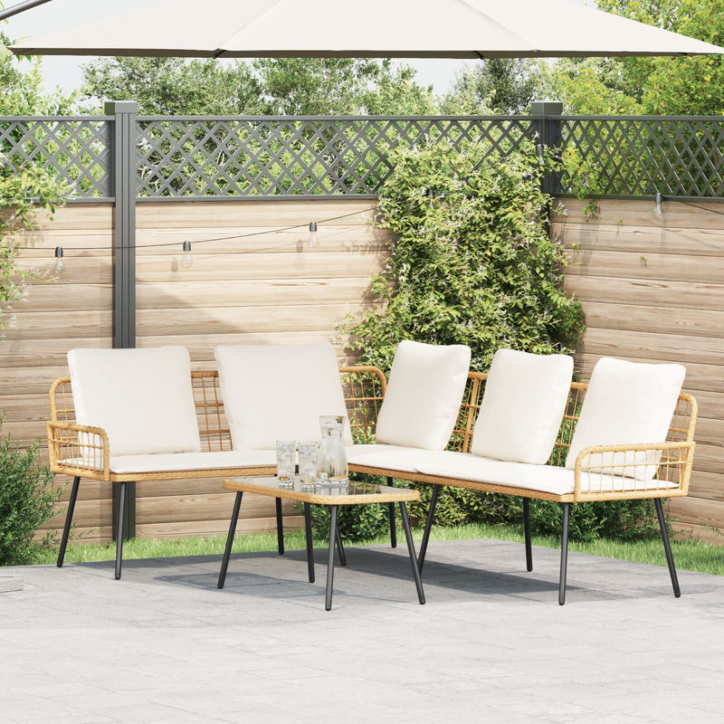 vidaXL L-alakú kanapé természetes 231x173x78 cm polirattan