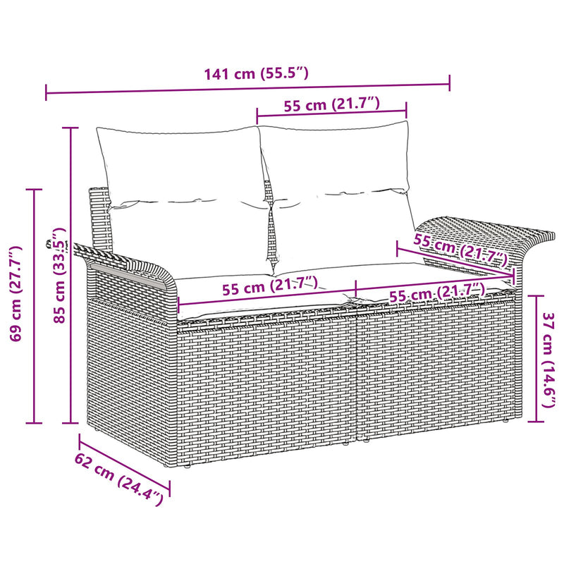 vidaXL 2-Fős Kerti Kanapé Tárolóval és Párnákkal Szürke Poly Rattan