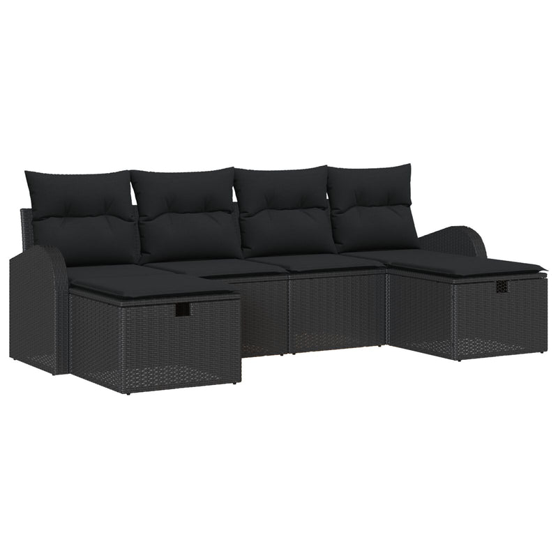 vidaXL 6 Darabos Kerti Kanapé Szett Párnákkal Fekete Poly Rattan