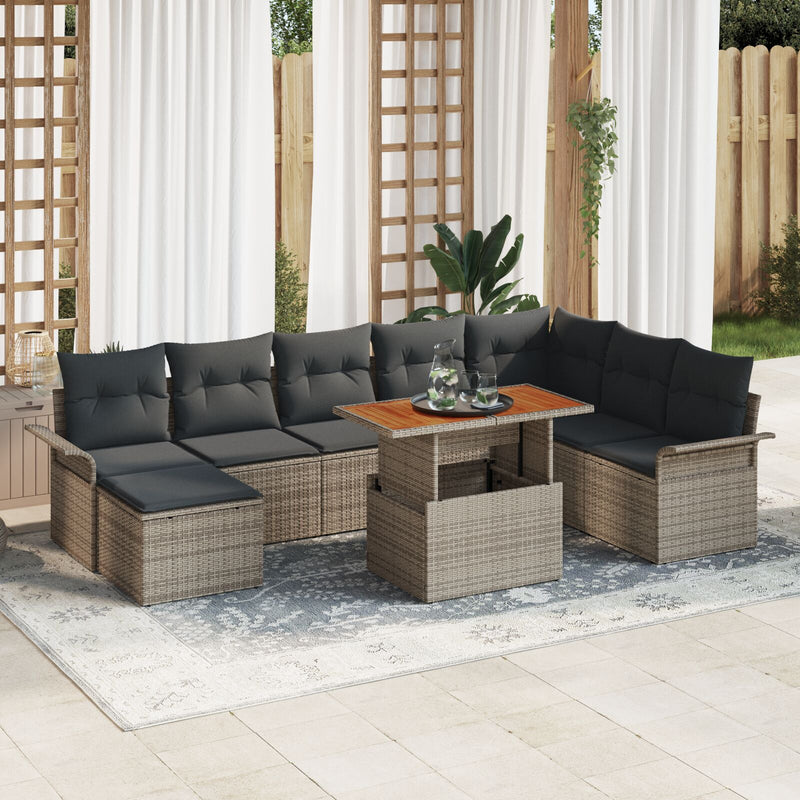 vidaXL Kert Kanapé Szett 9 Darab Szürke Rattan Kert Étkező Szett