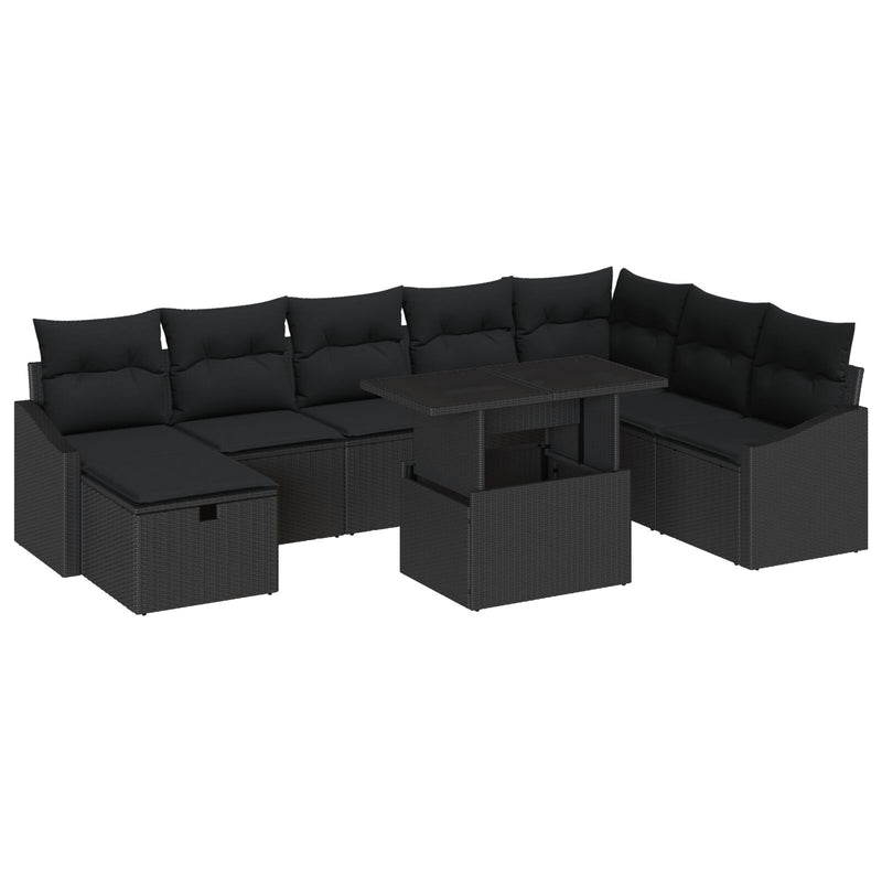 vidaXL 9 Darabos Kerti Kanapé Szett Párnákkal Fekete Poly Rattan
