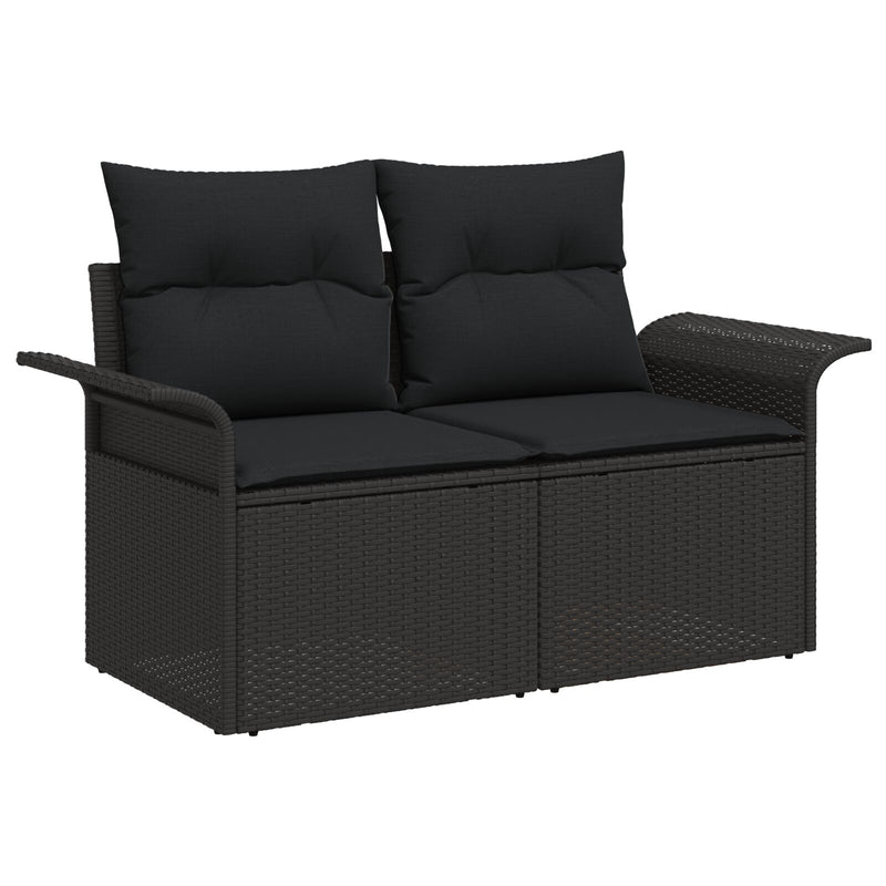 vidaXL 2-üléses Kerti Kanapé Tárolóval & Párnákkal Fekete Poli Rattan