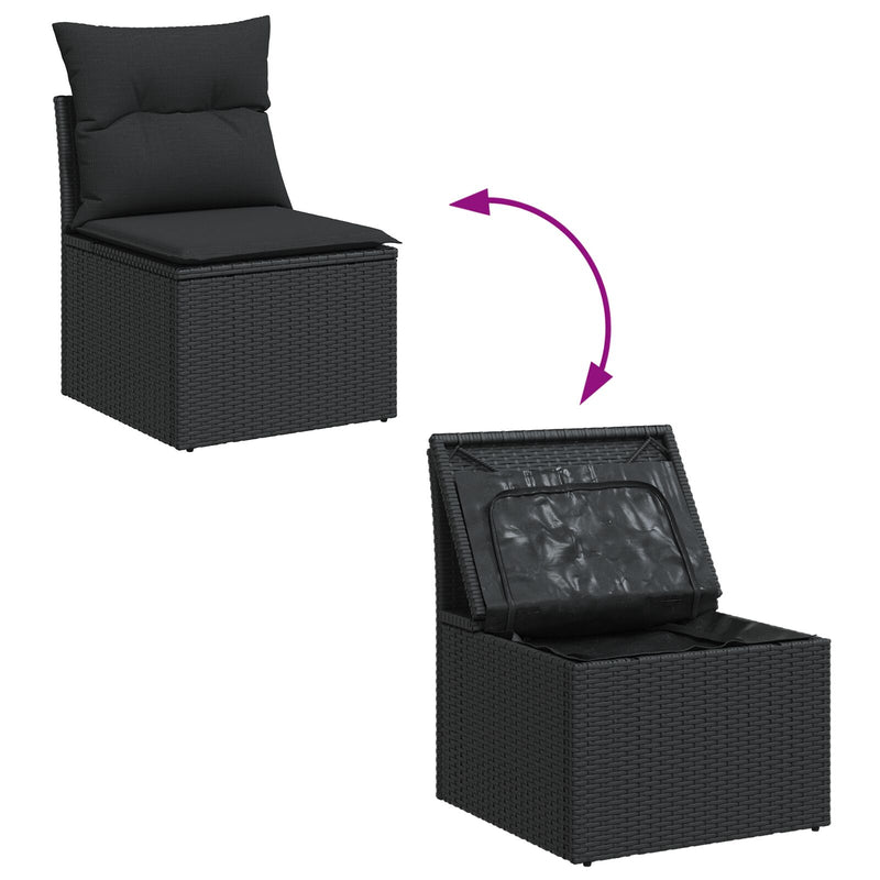 vidaXL 7 darabos Kert Sofa Szett párnákkal Fekete Poli Rattan Akác