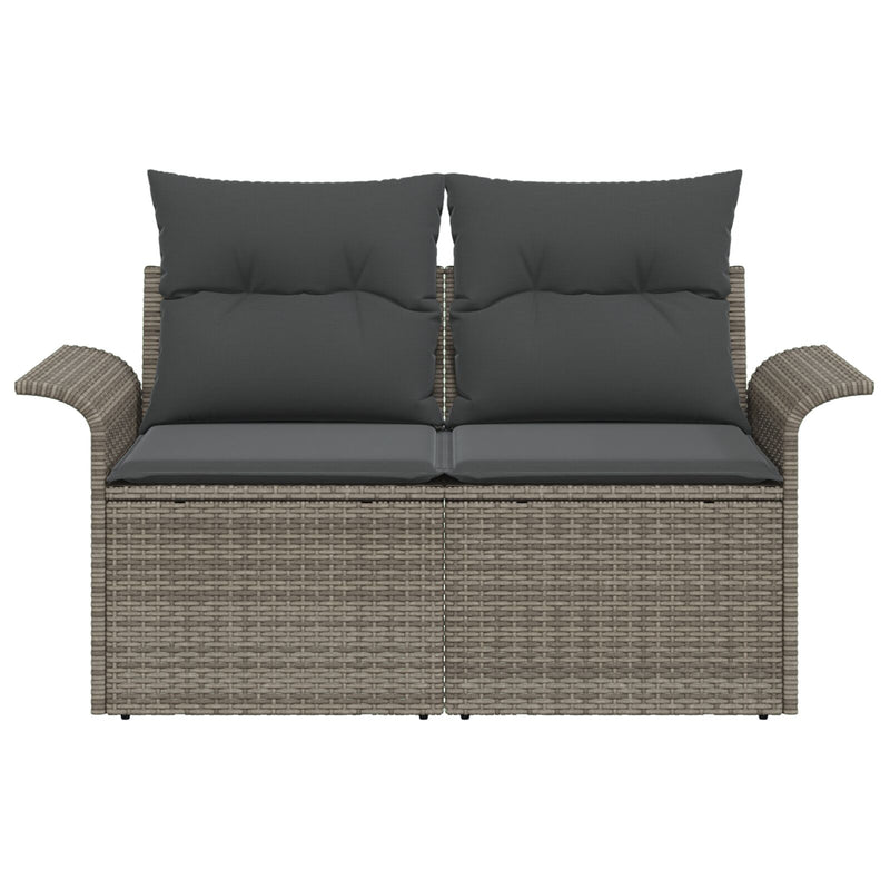 vidaXL 2-Fős Kerti Kanapé Tárolóval és Párnákkal Szürke Poly Rattan