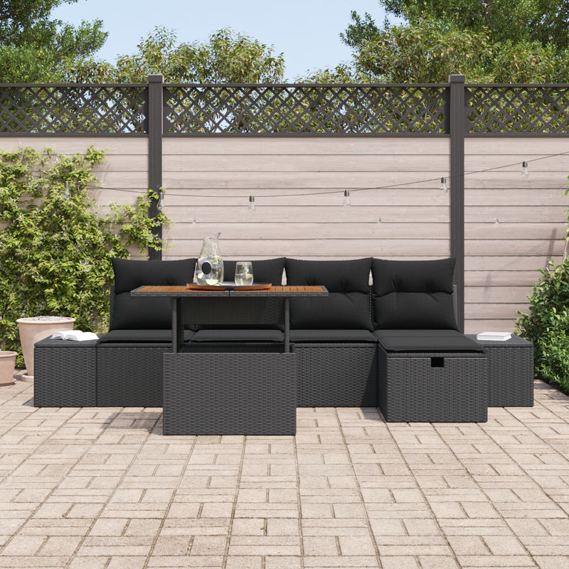 vidaXL 6 darabos Kerti Sofa Szett Párnákkal Fekete Poli Rattan