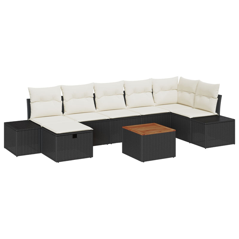 vidaXL 8 részes Kerti Sofa Szett Párnákkal Fekete Poli rattan