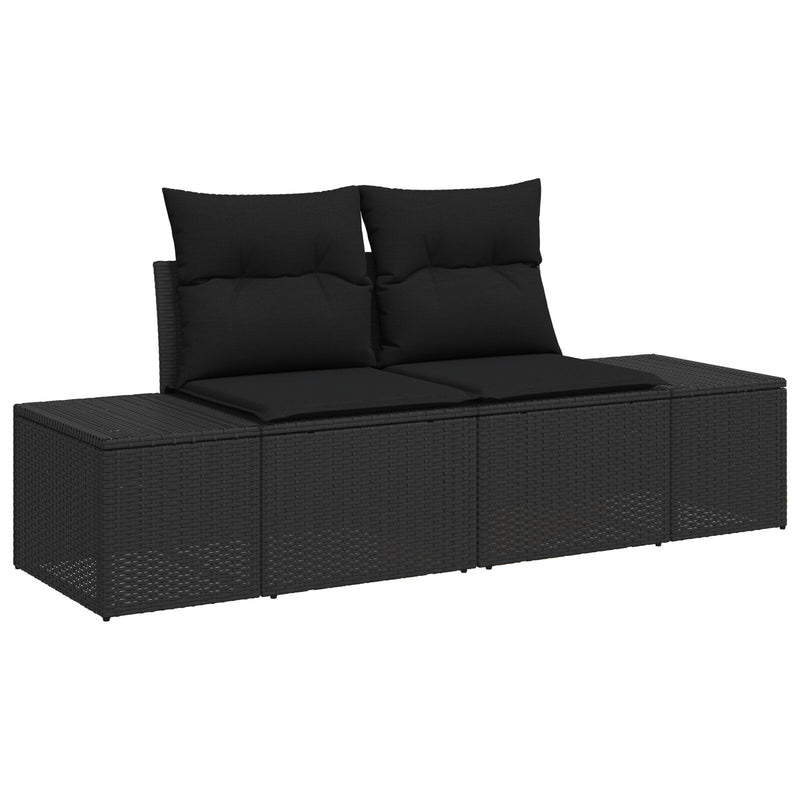 vidaXL 2-személyes kert kanapé tárolóval és párnákkal fekete poli rattan