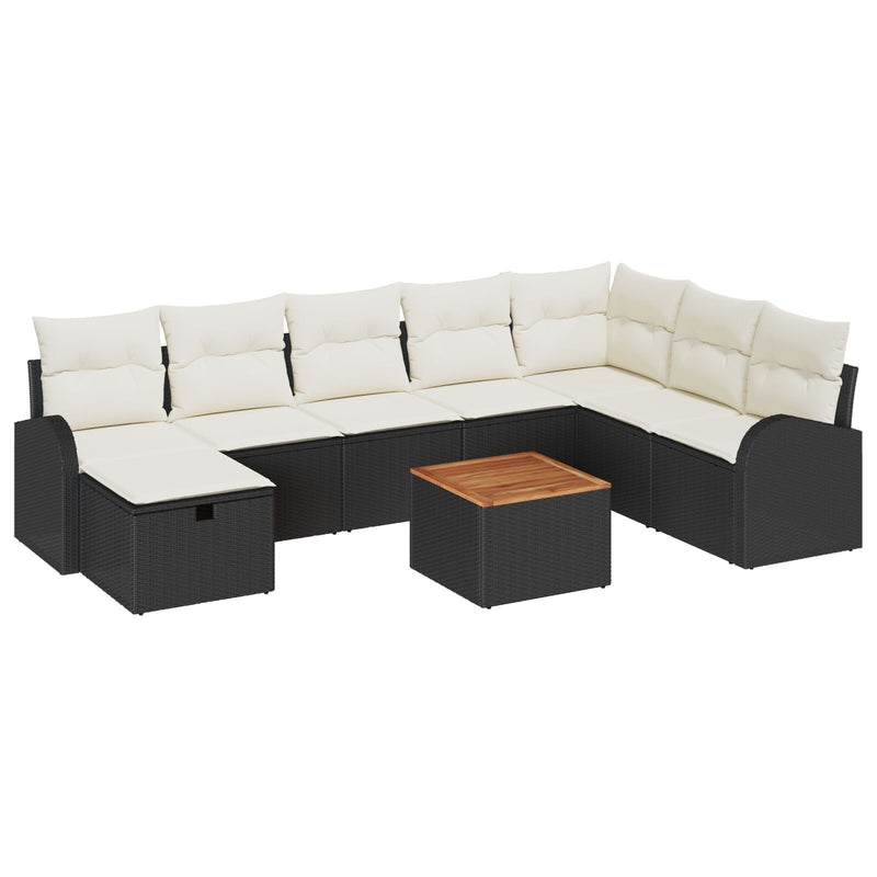 vidaXL 9 db-os Kert Sofa Szett Párnákkal Fekete Poli Rattan