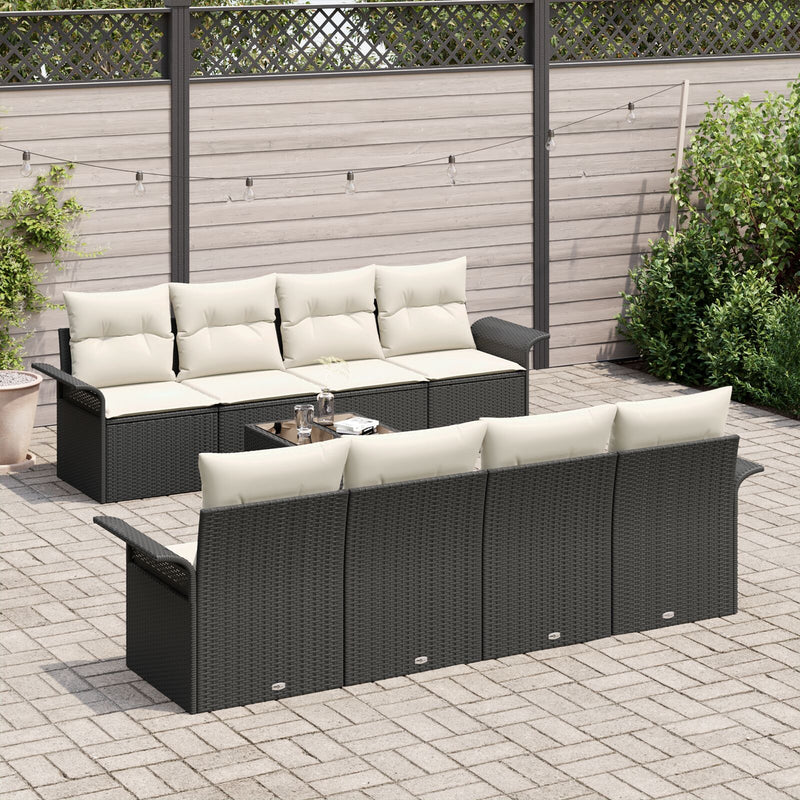 vidaXL 9 darabos kerti kanapé szett párnákkal fekete poly rattan