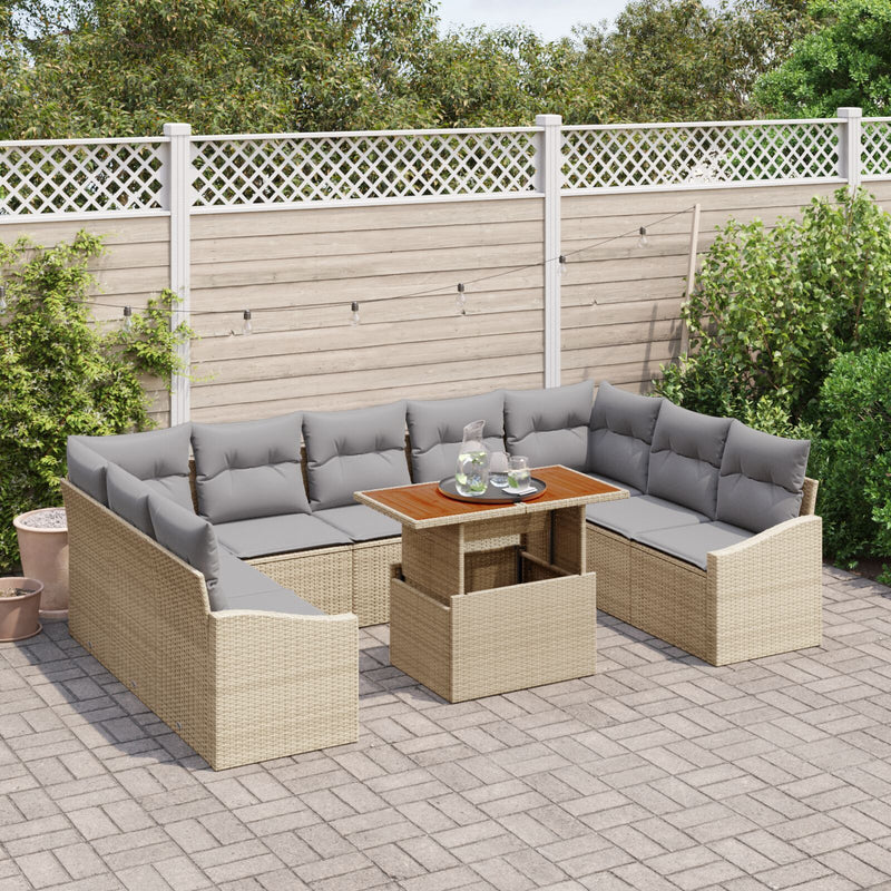 vidaXL 10 részes Kert Sofa szett párnákkal Bézs Poli Rattan